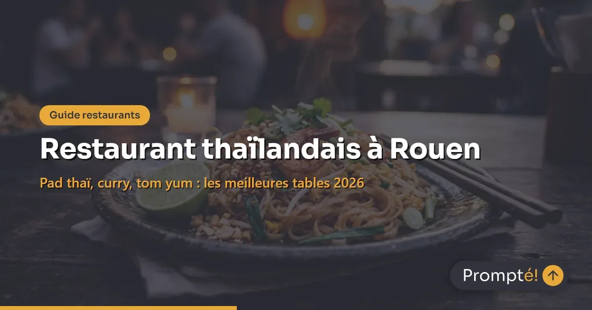 Plat de pad thaï authentique garni de crevettes et cacahuètes, cuisine thaïlandaise à Rouen